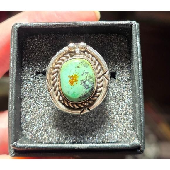 Vintage Sterling Silver Ring With Turquoise Stone Size 6.5 Intricate Rope Detail - Picture 6 of 9
